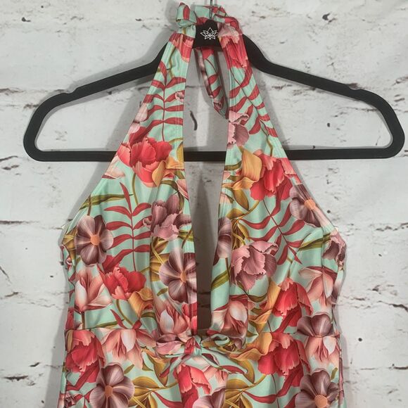 Nicole Miller Floral One Piece Swimsuit XL Halter Ruched Tropical Beach Pool - Picture 8 of 8